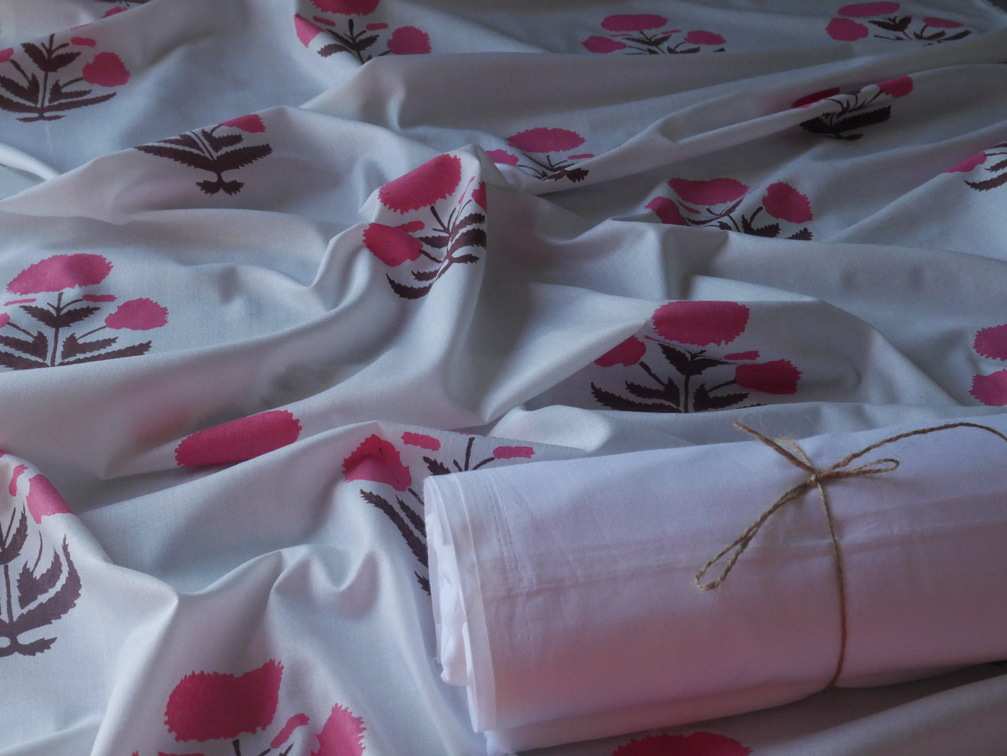 White cotton handblock kurta pajama for men