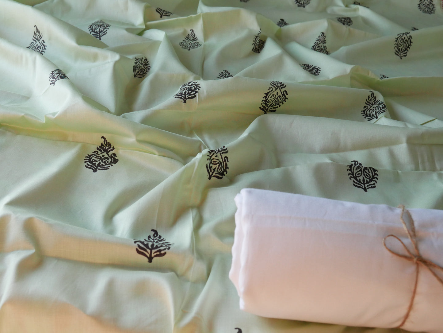 Pista colour handblock kurta pajama for men