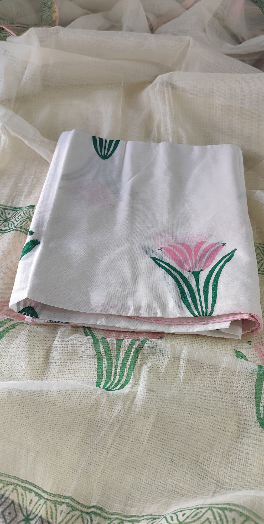 Hand block  pink Tulip chanderi silk salwaar suit
