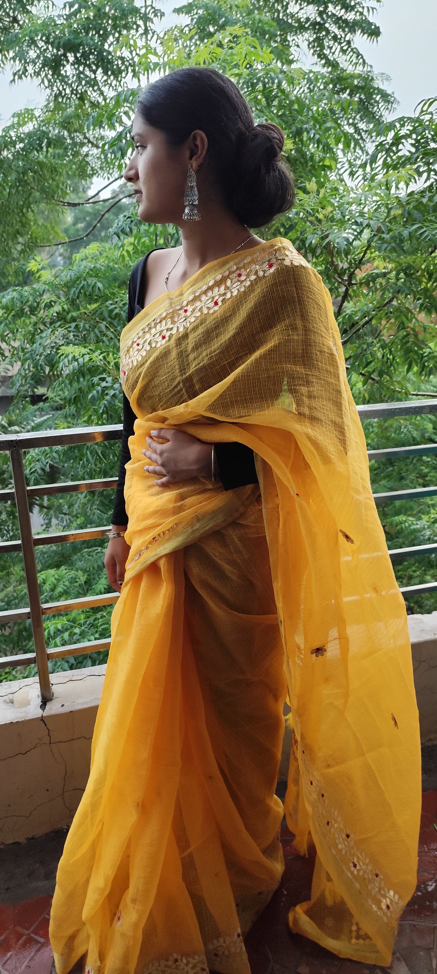 Yellow Gottapatti partywear saree