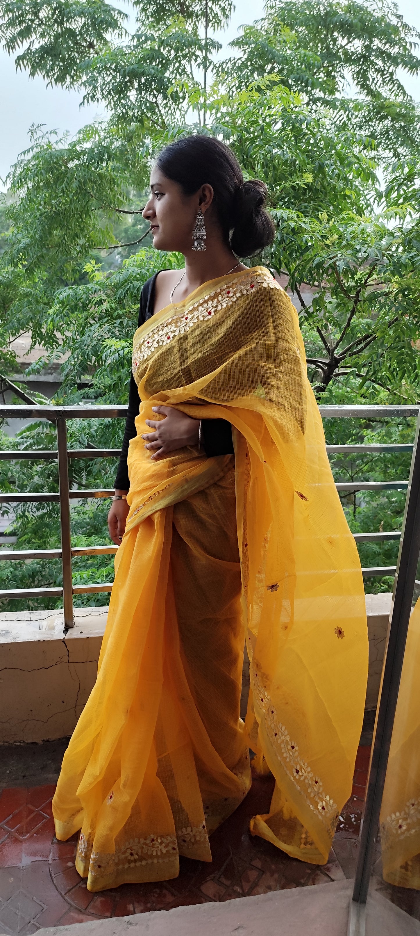 Yellow Gottapatti partywear saree