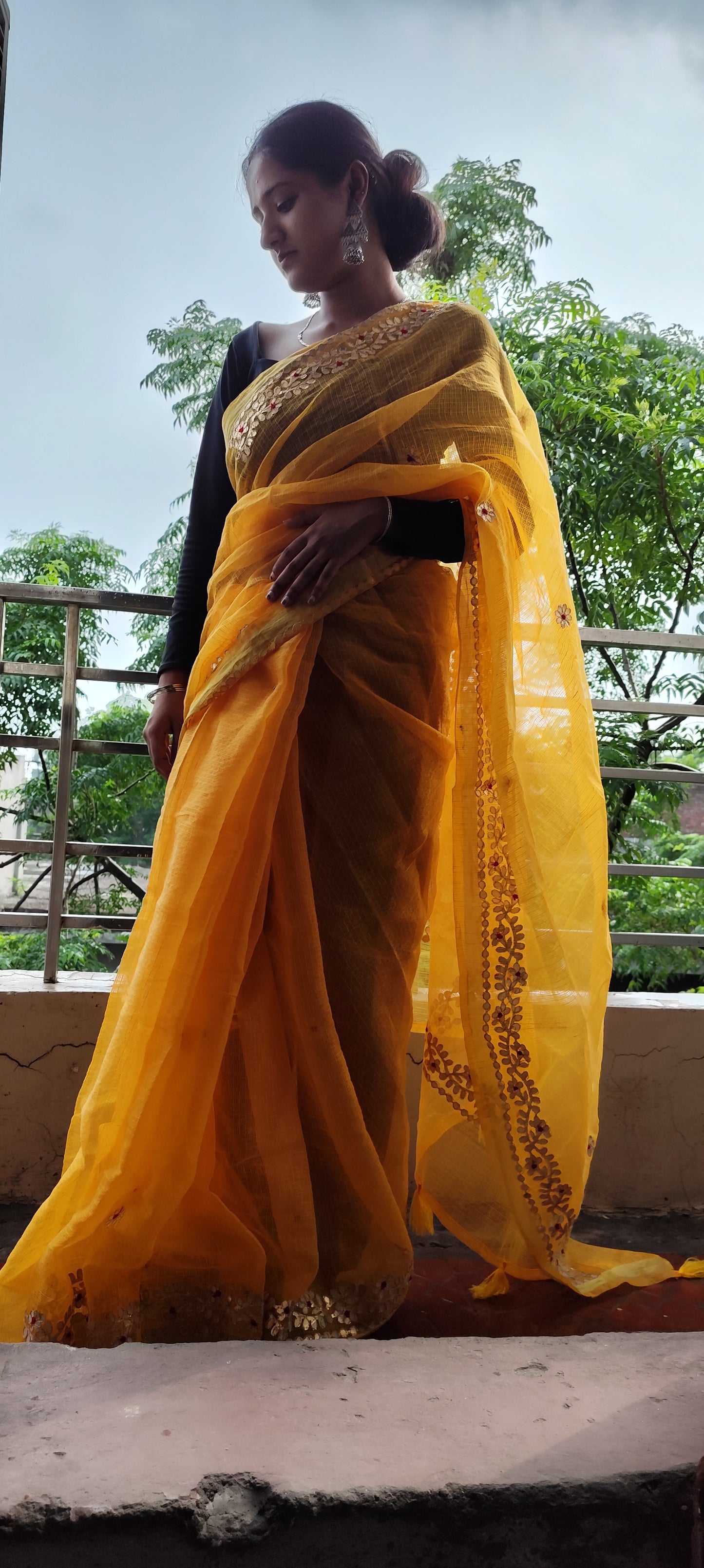Yellow Gottapatti partywear saree