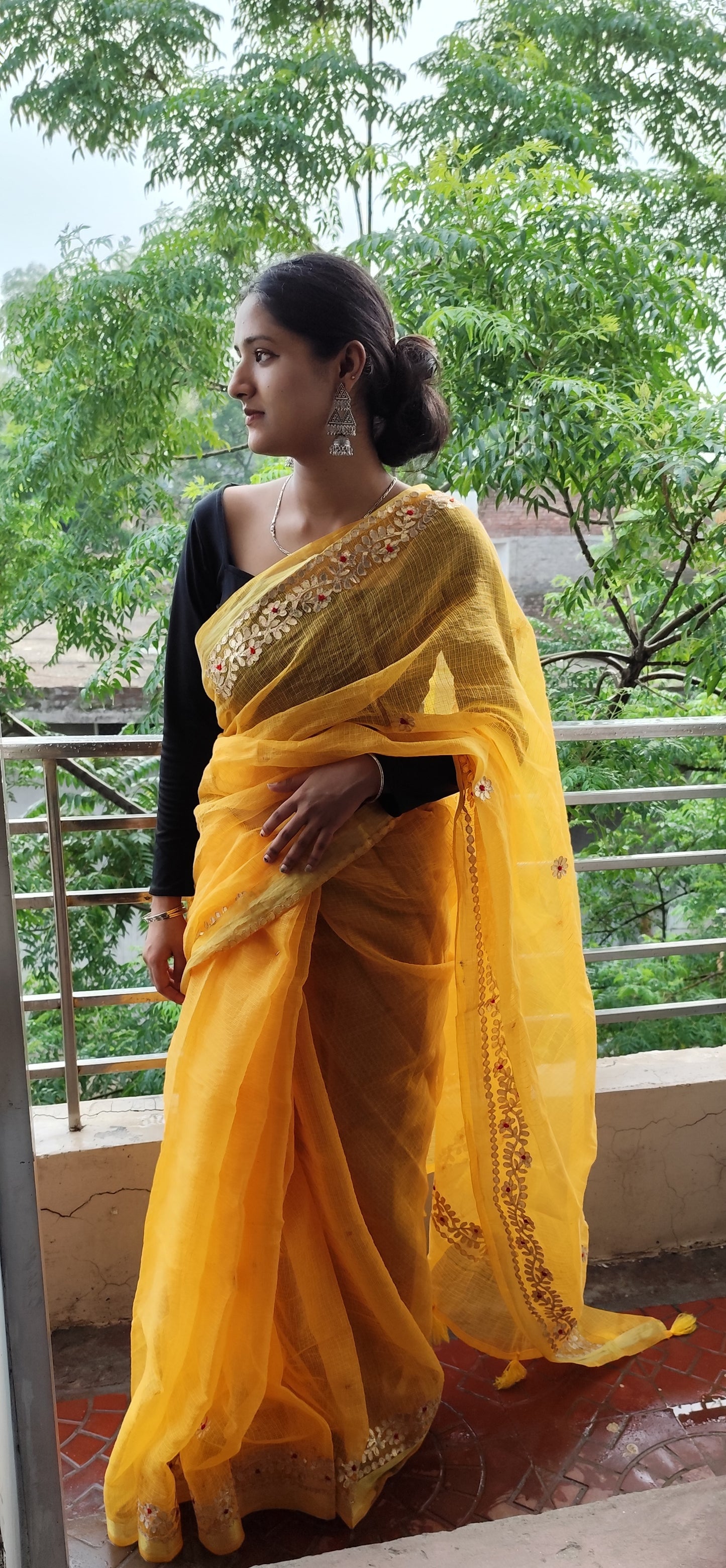 Yellow Gottapatti partywear saree