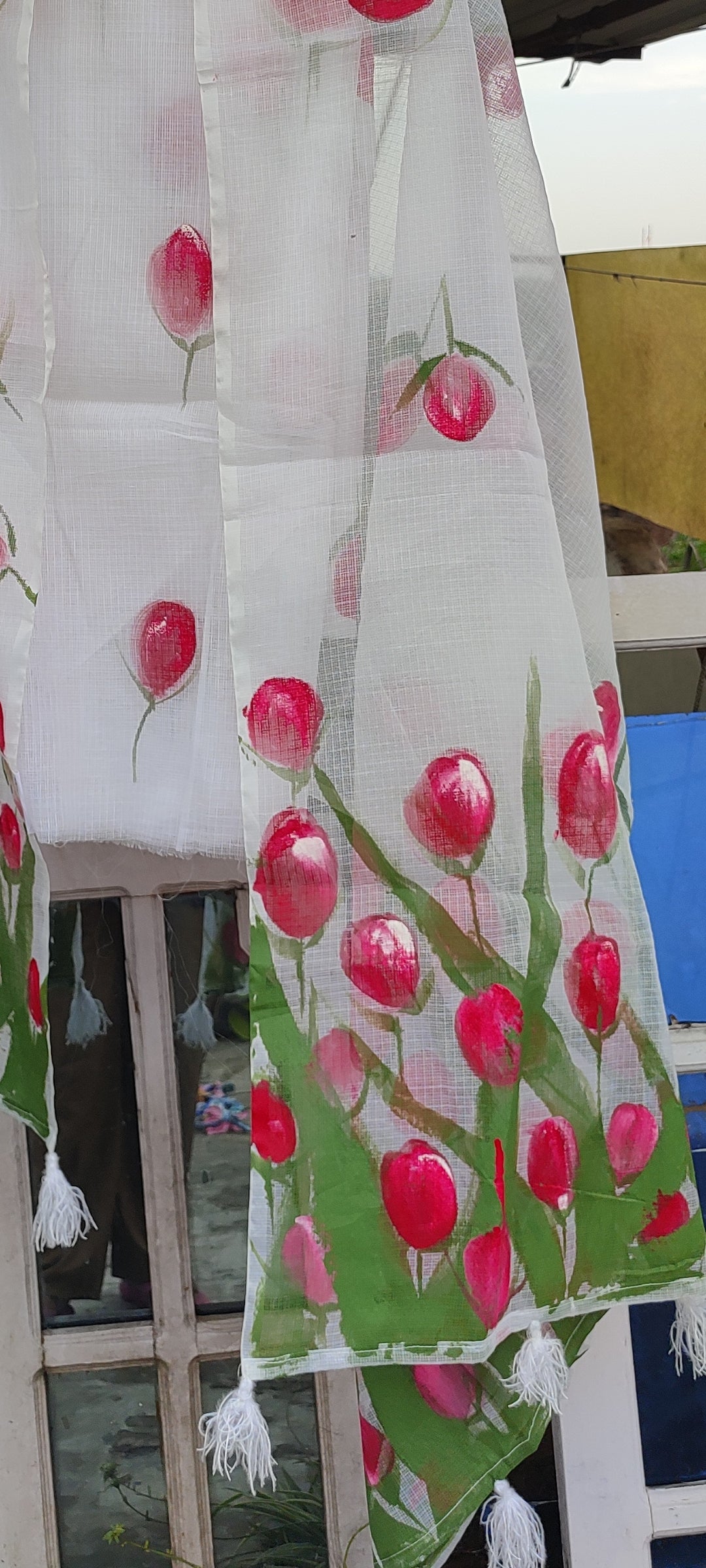Hand-painted pure kota doria suit with tulips