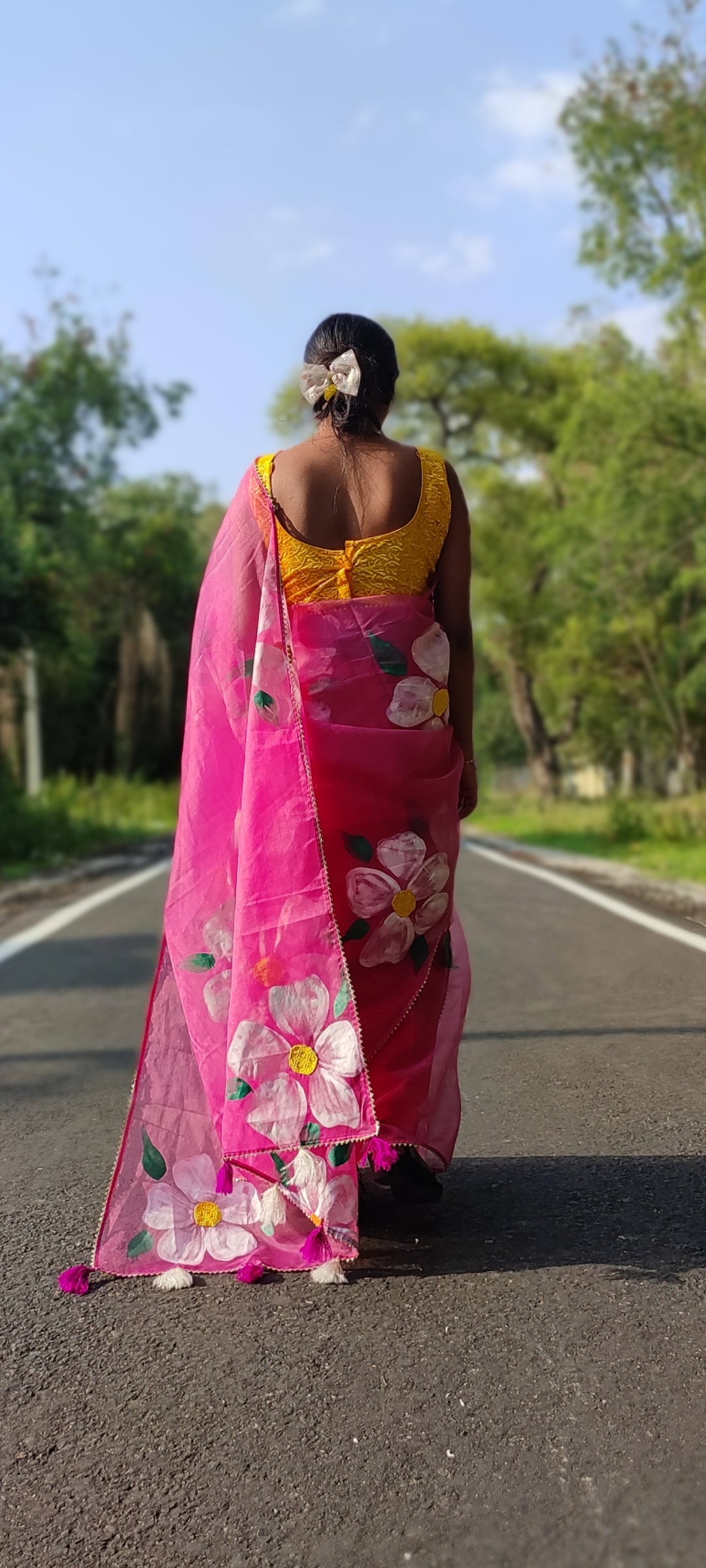 Mergentta Handpainted organza saree