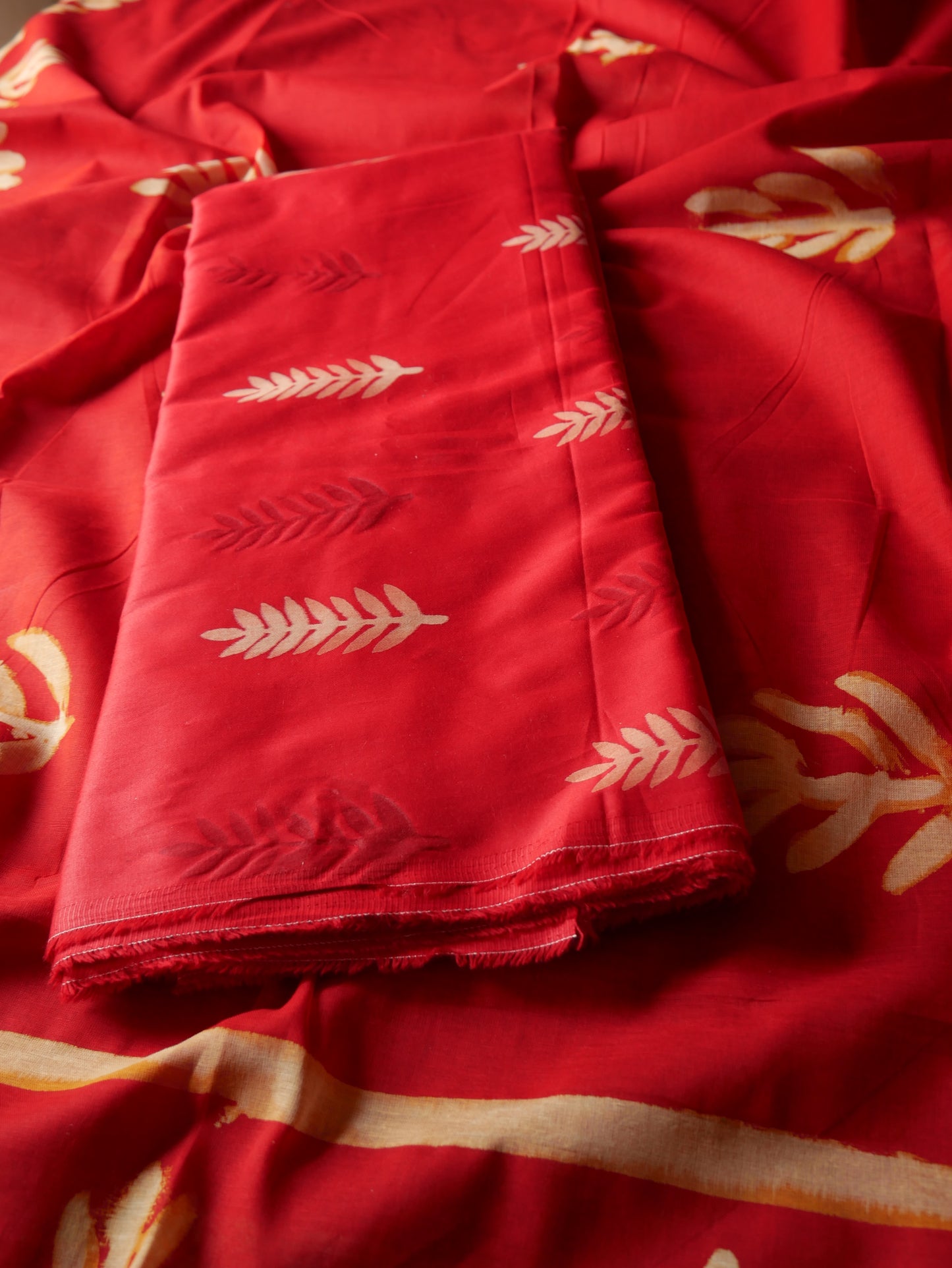 Red pure cotton handblock shibori suit