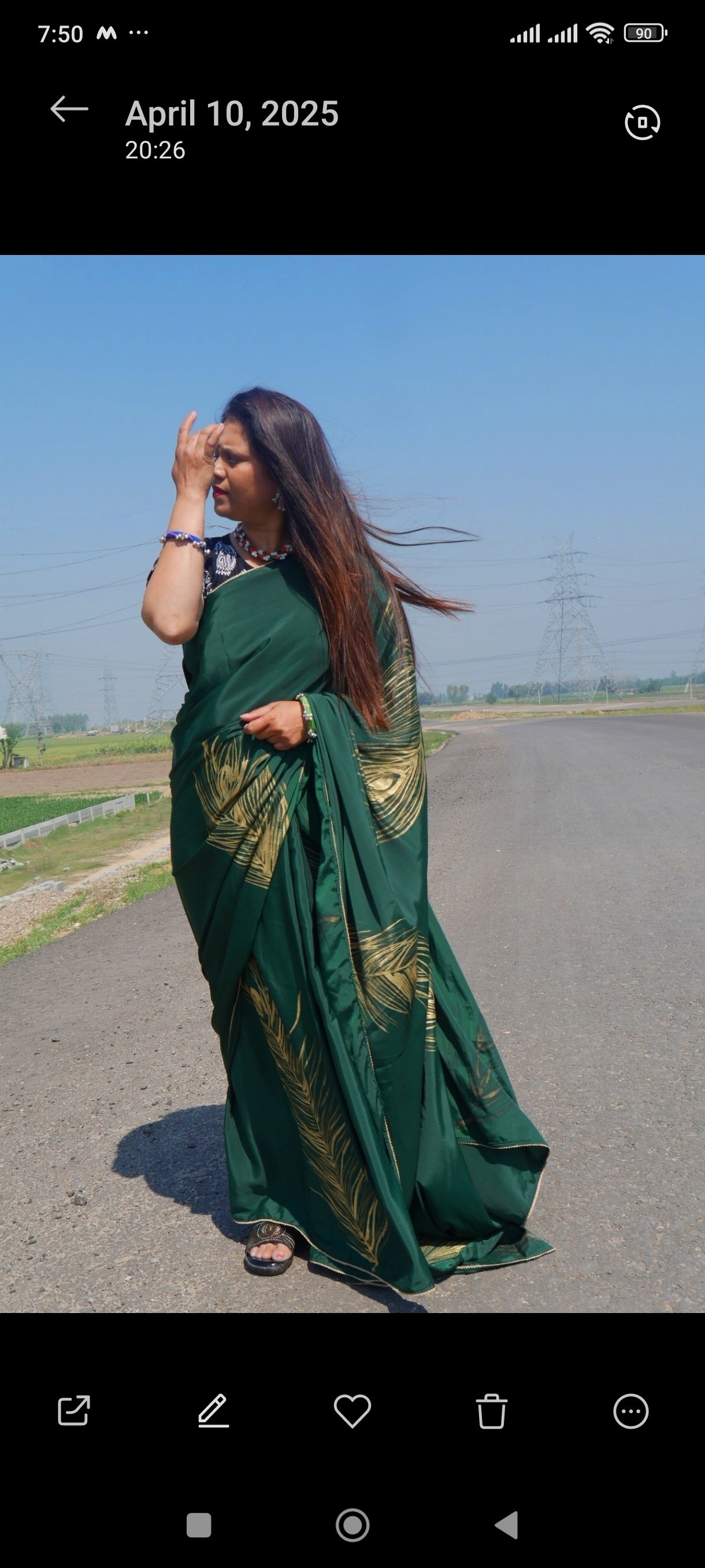 Sea green handpainted feather crepe silk saree