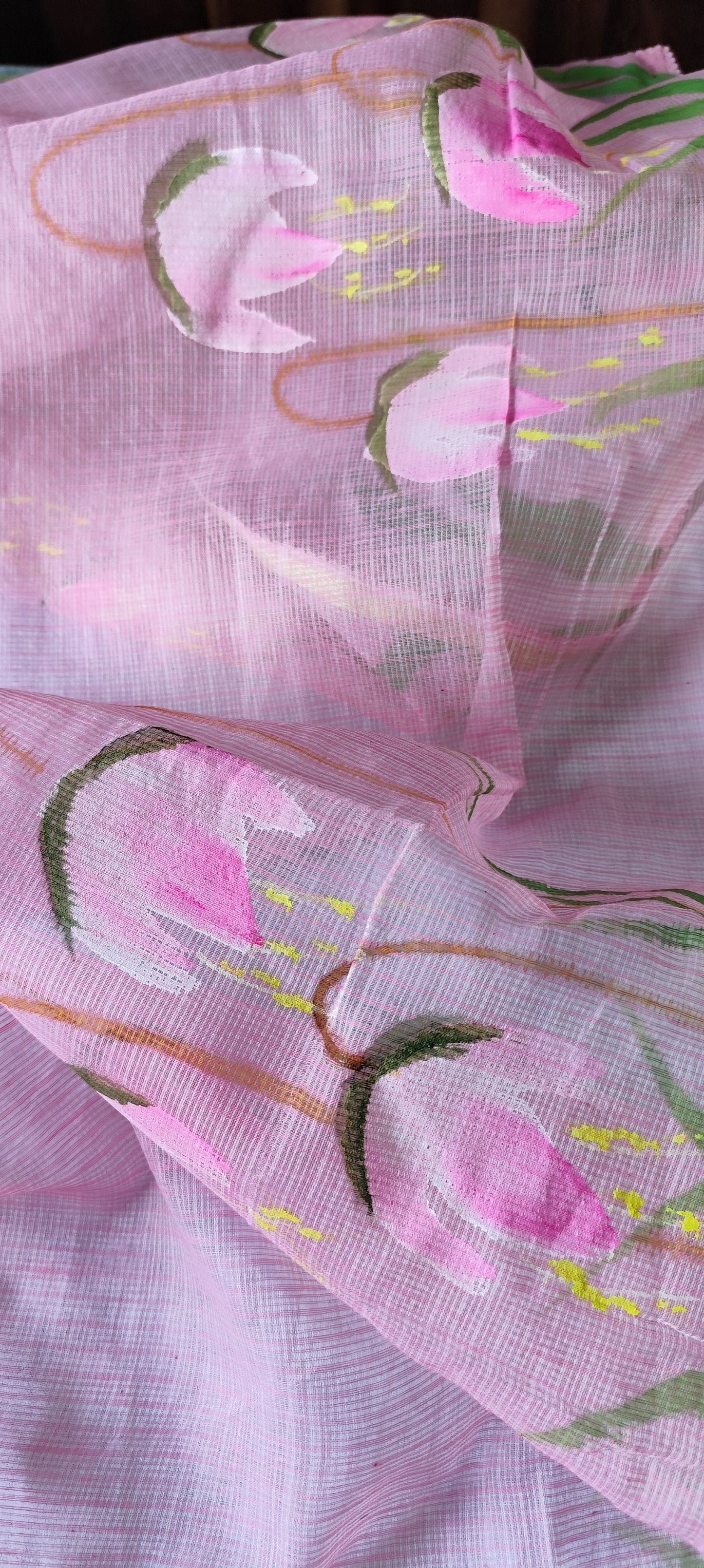Hand painted pink blossoms flower on kota doria.
