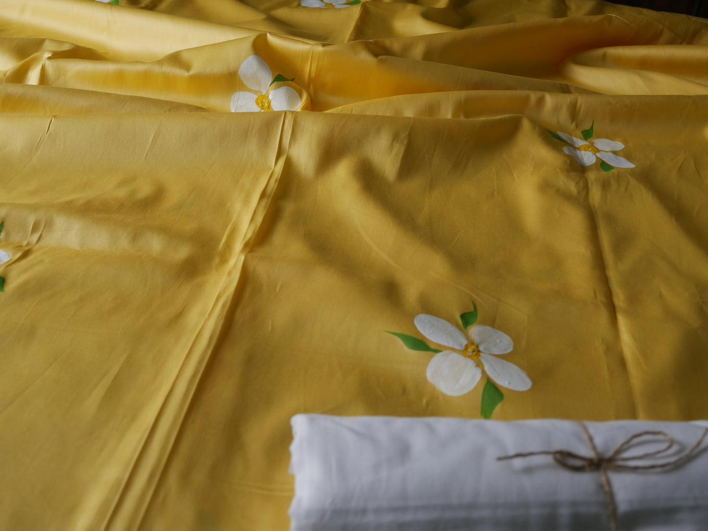 Handpainted yellow pure cotton kurta for men