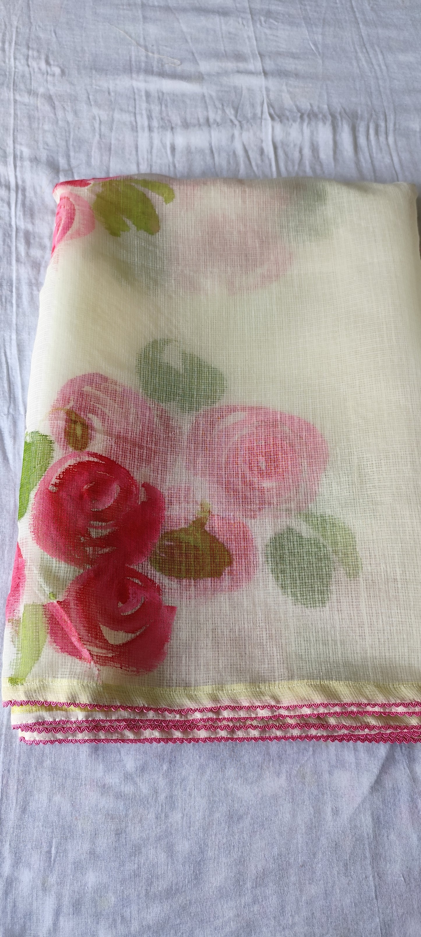 Hand painted roses on white kota doria suit