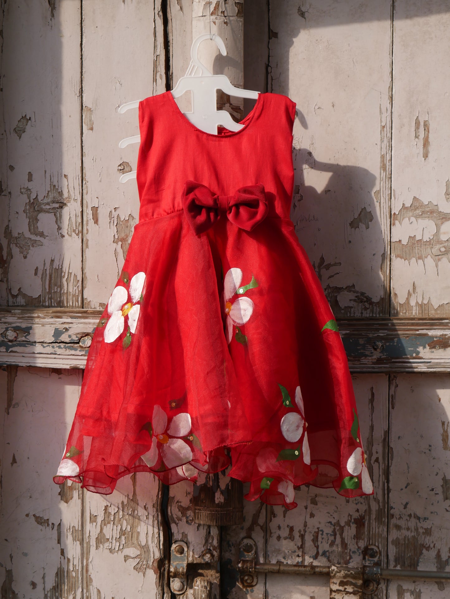 Red handpainted organza frock