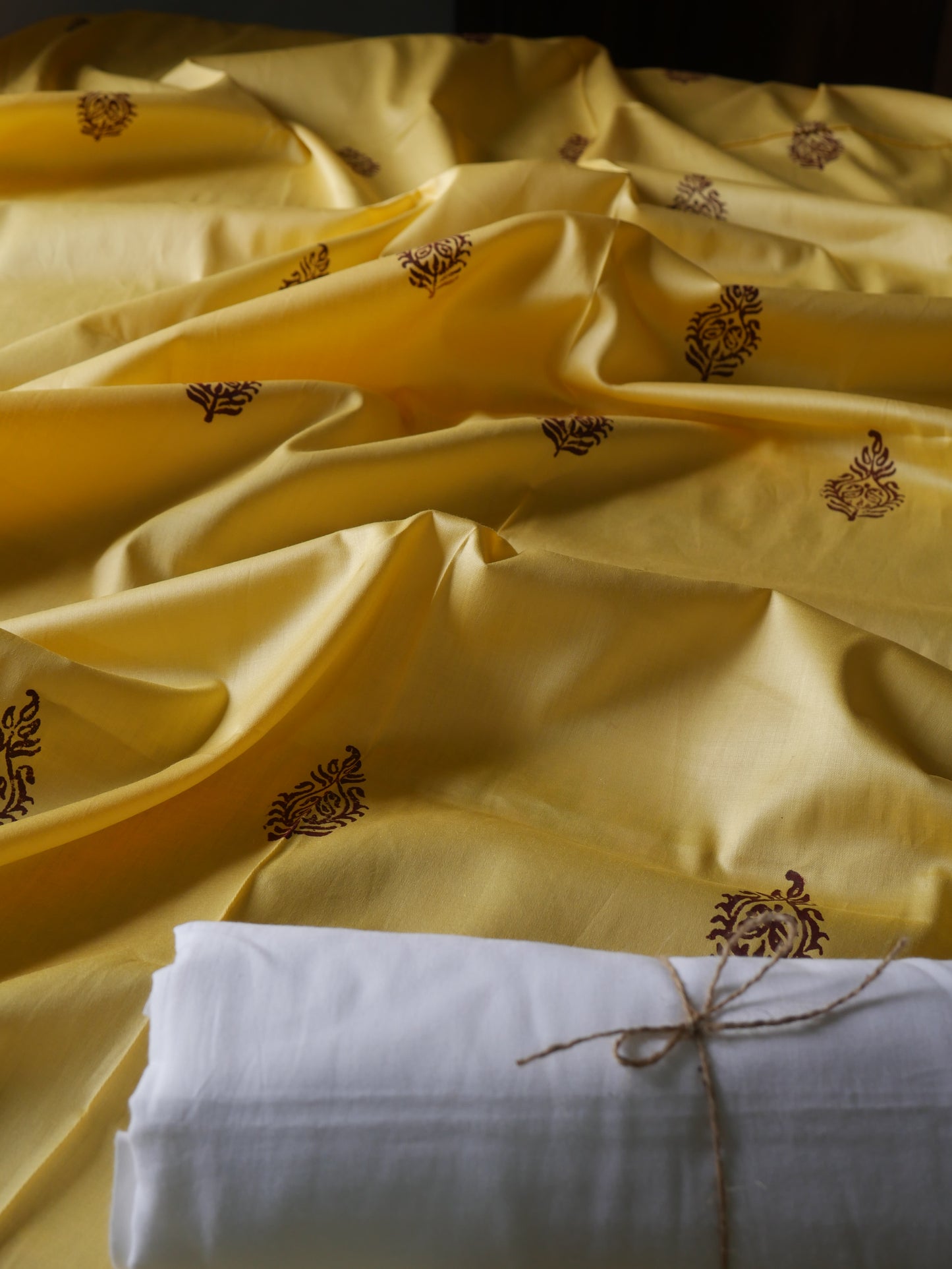 Yellow handblock pure cotton kurta for men