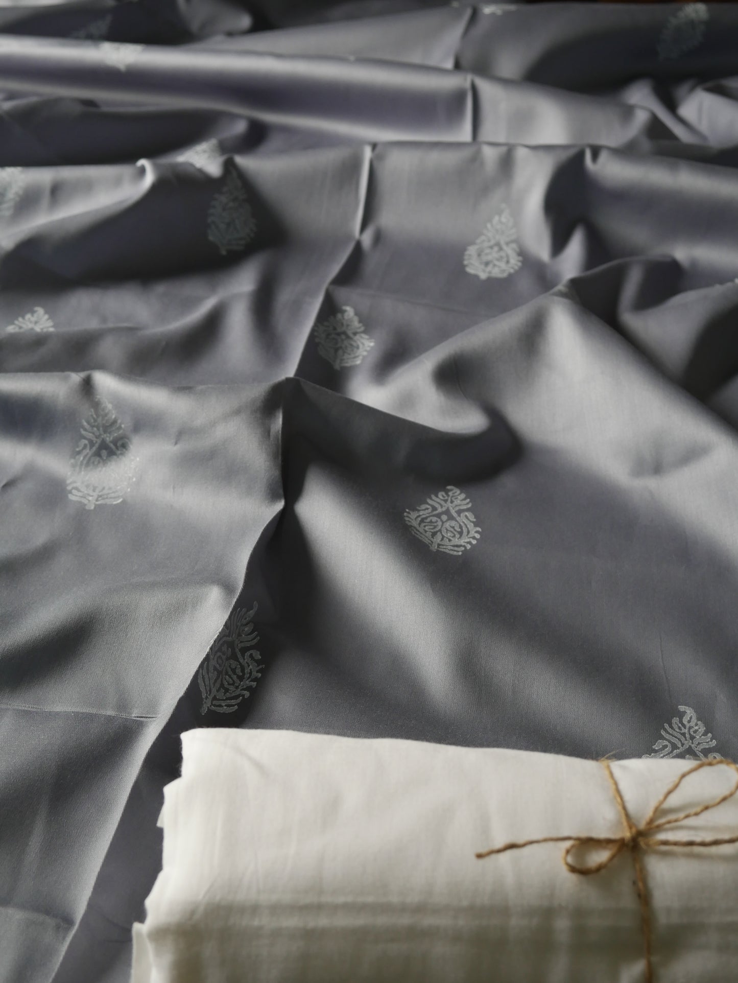 Grey handblock pure cotton kurta for men