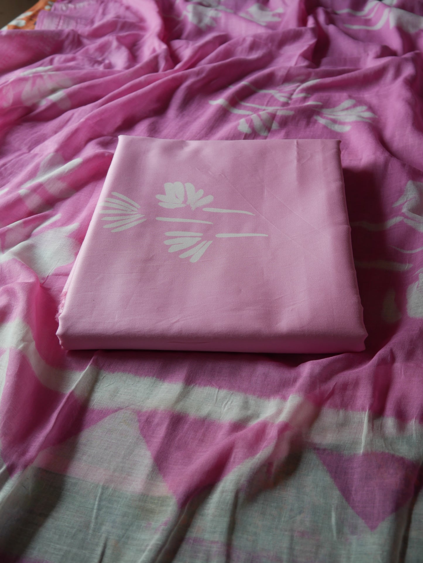 Pink pure cotton handblock shibori suit