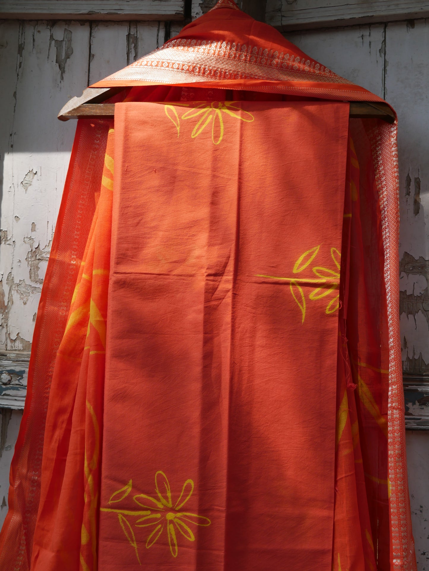 Orange pure cotton handblock shibori suit