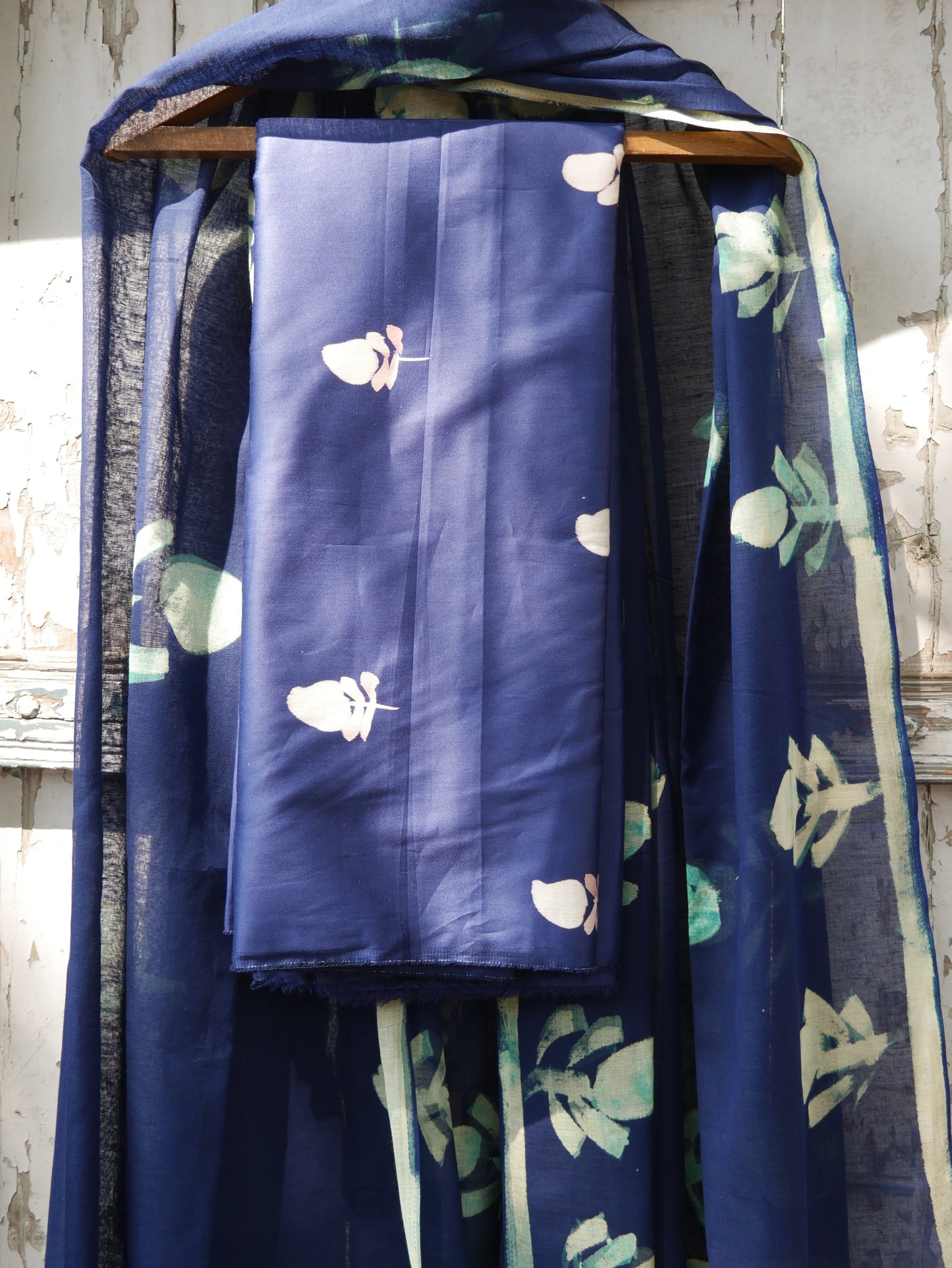 Royal Blue pure cotton handblock shibori suit
