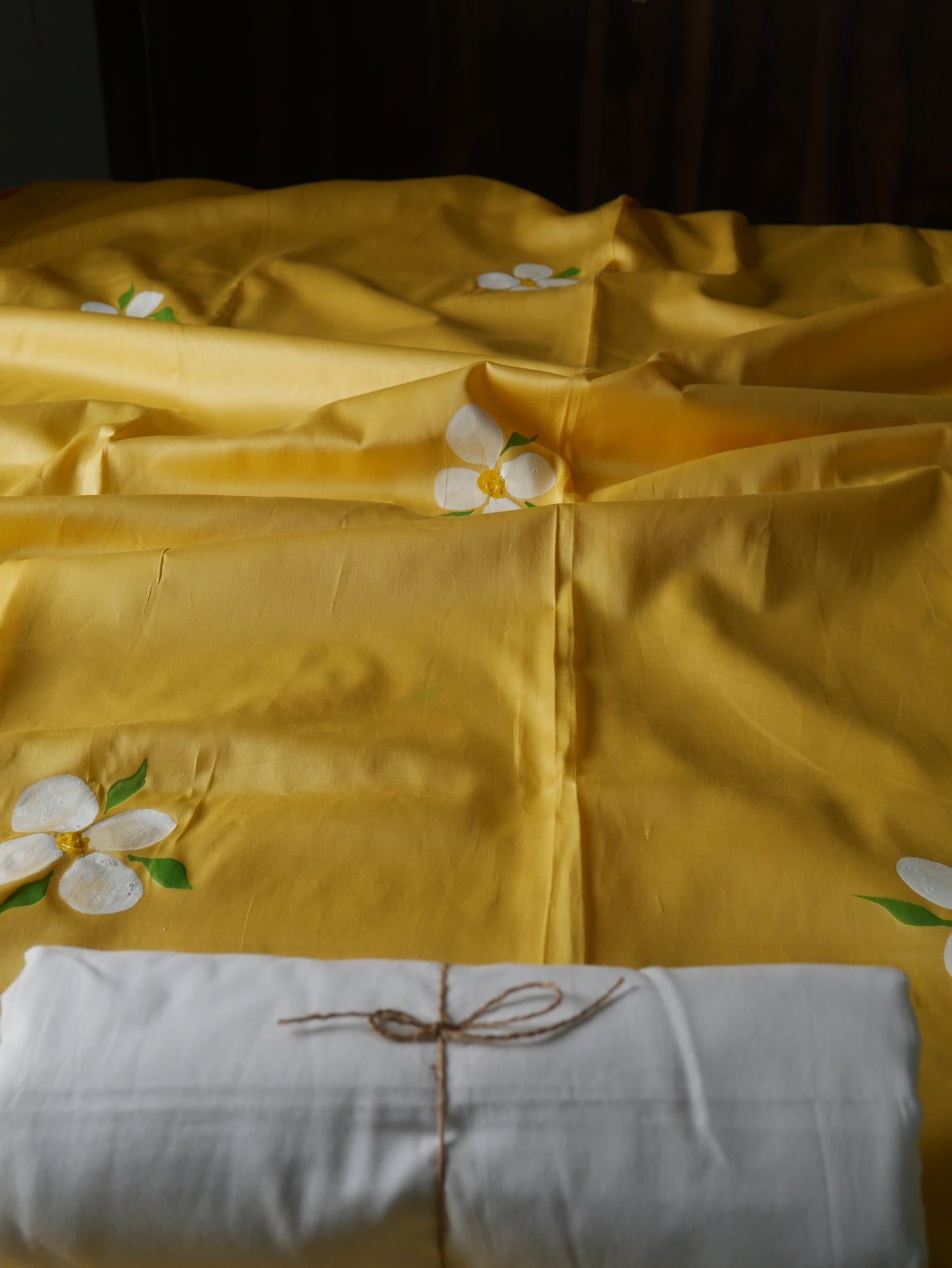 Handpainted yellow pure cotton kurta for men