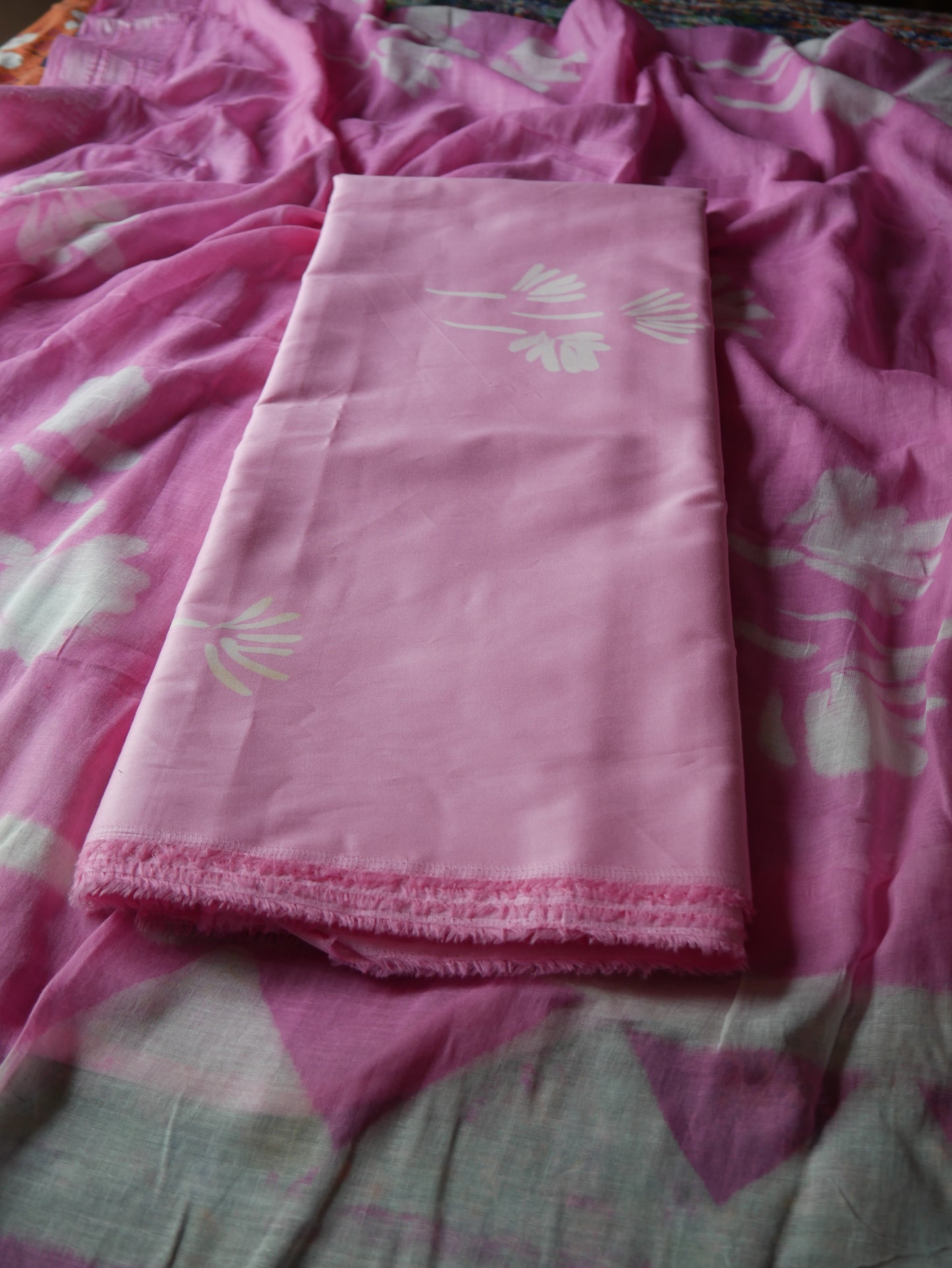 Pink pure cotton handblock shibori suit