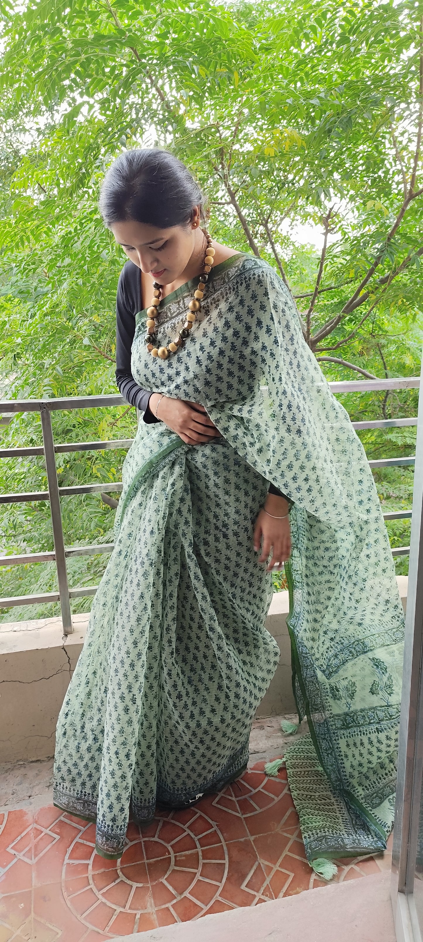 Pista colour Hand block pure kota saree