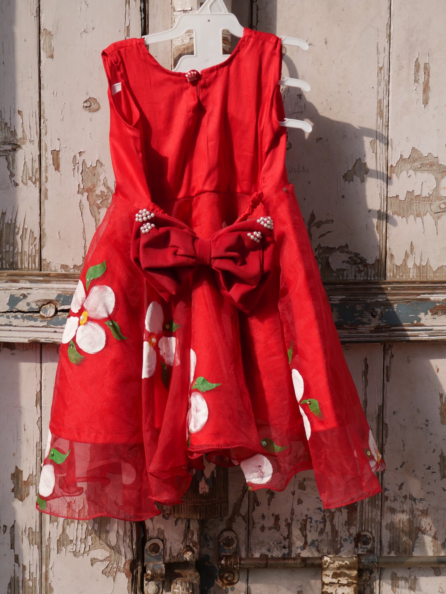 Red handpainted organza frock
