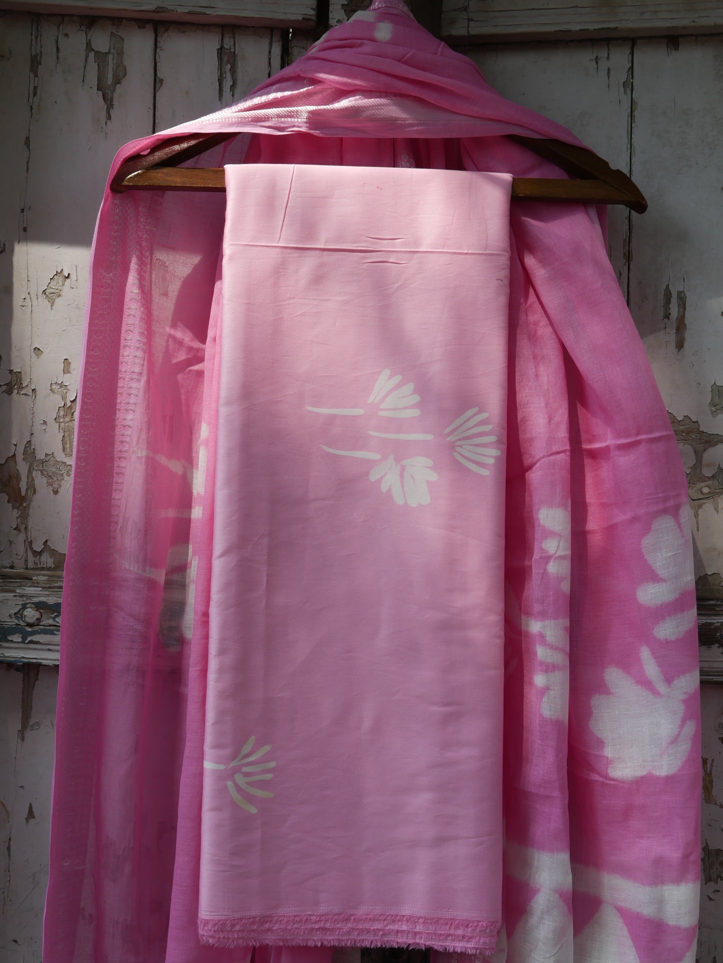 Pink pure cotton handblock shibori suit