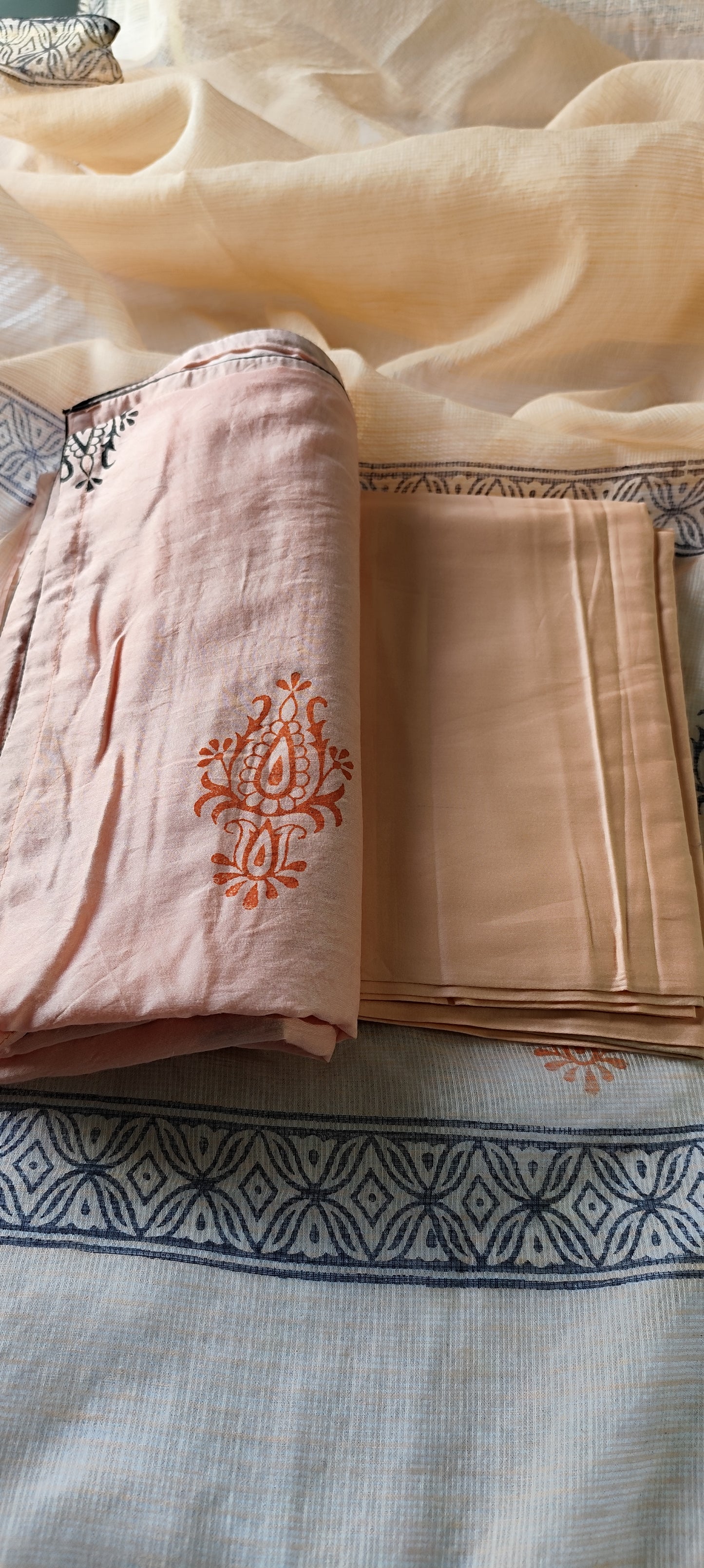 Handblock pink chanderi silk suit