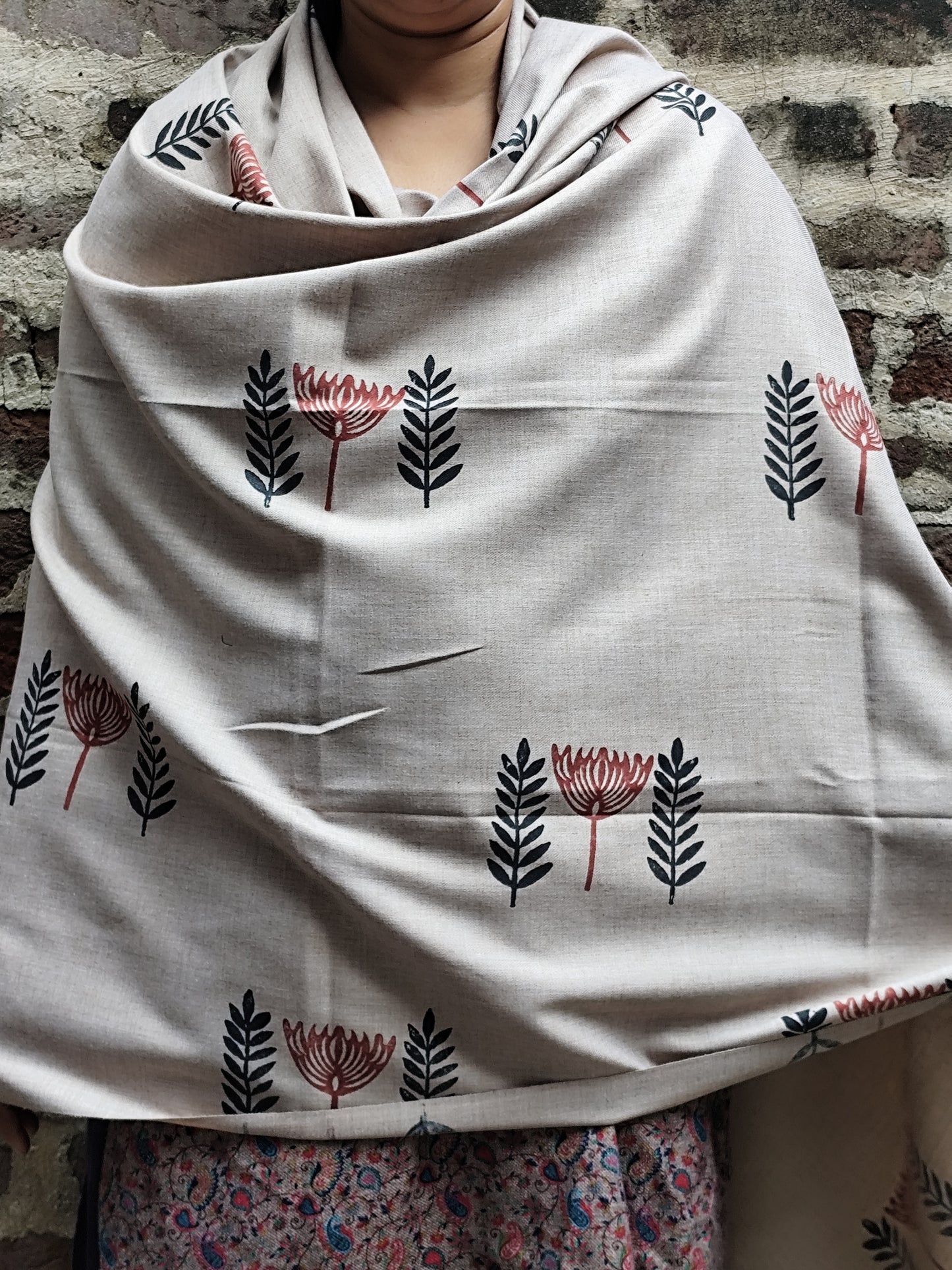 Handblock woolen shawl