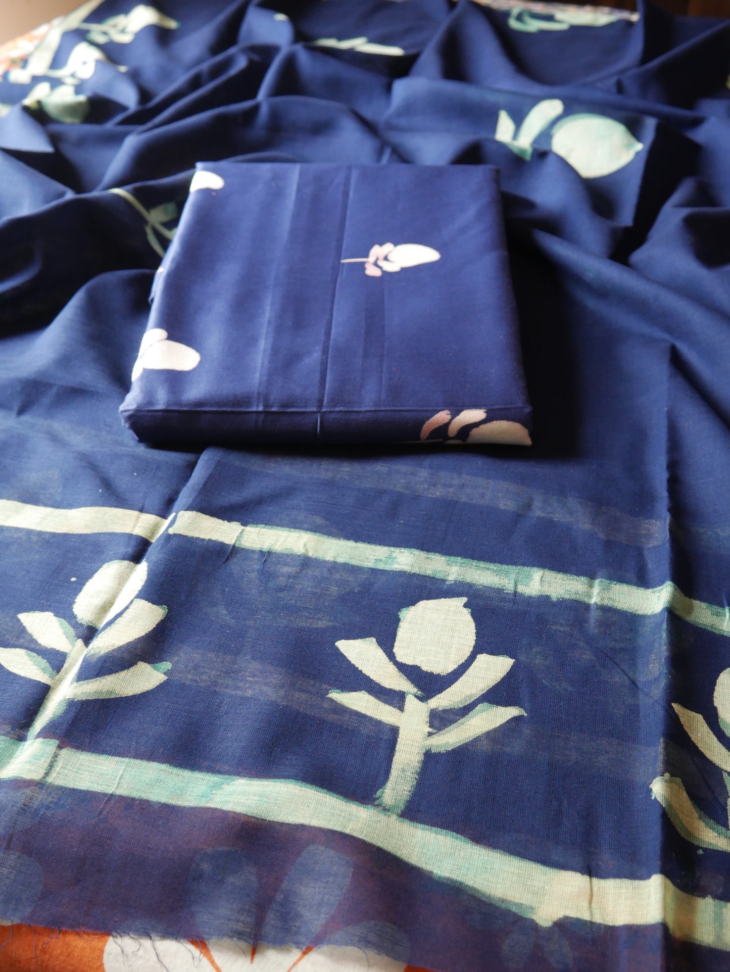 Royal Blue pure cotton handblock shibori suit