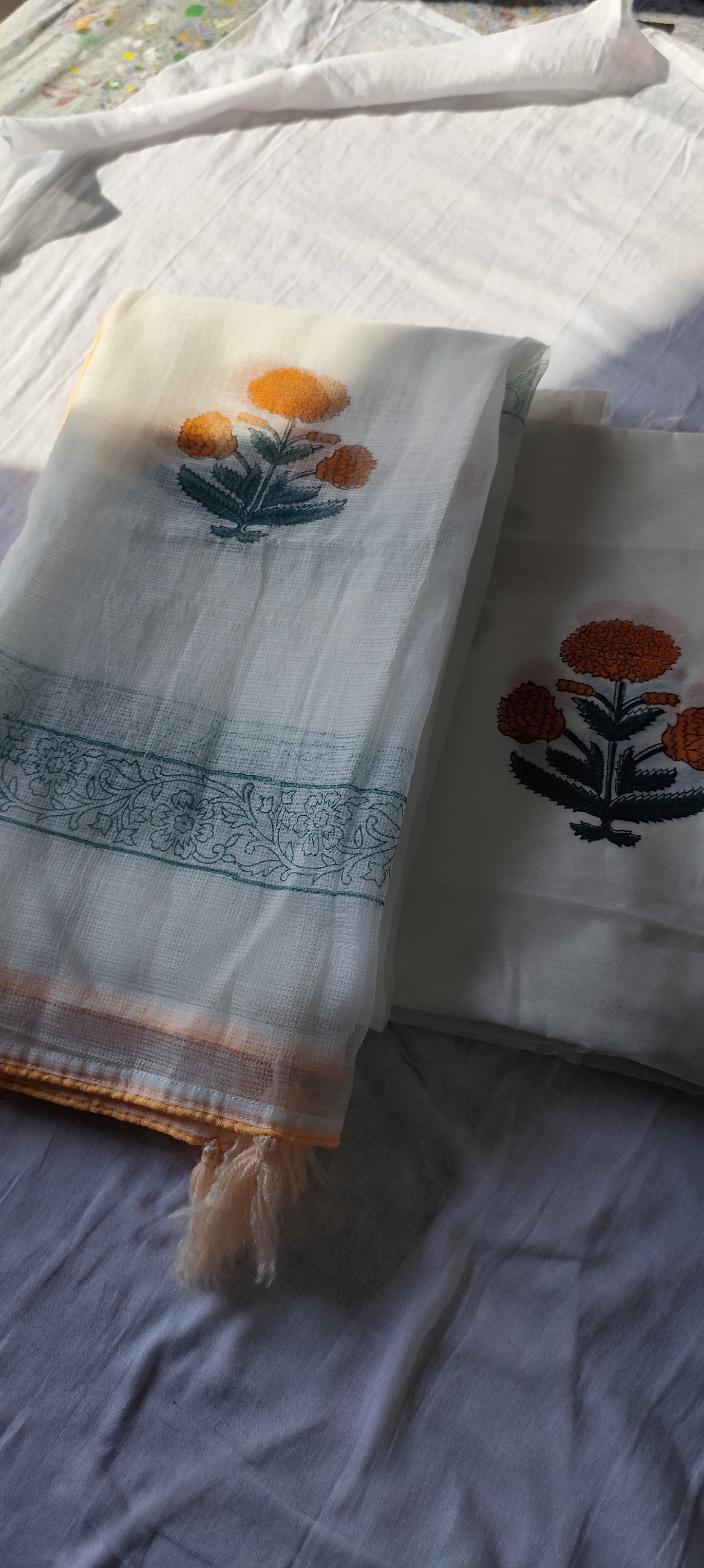 Handblock chanderi silk suit