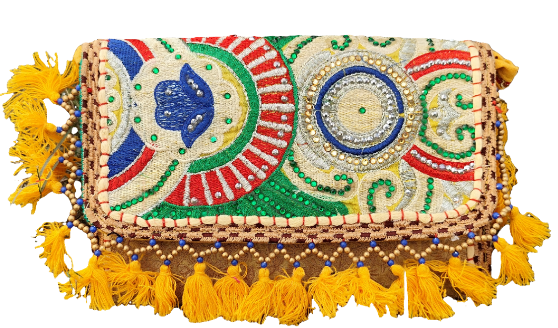 Yellow boho banjara clutches with tassels