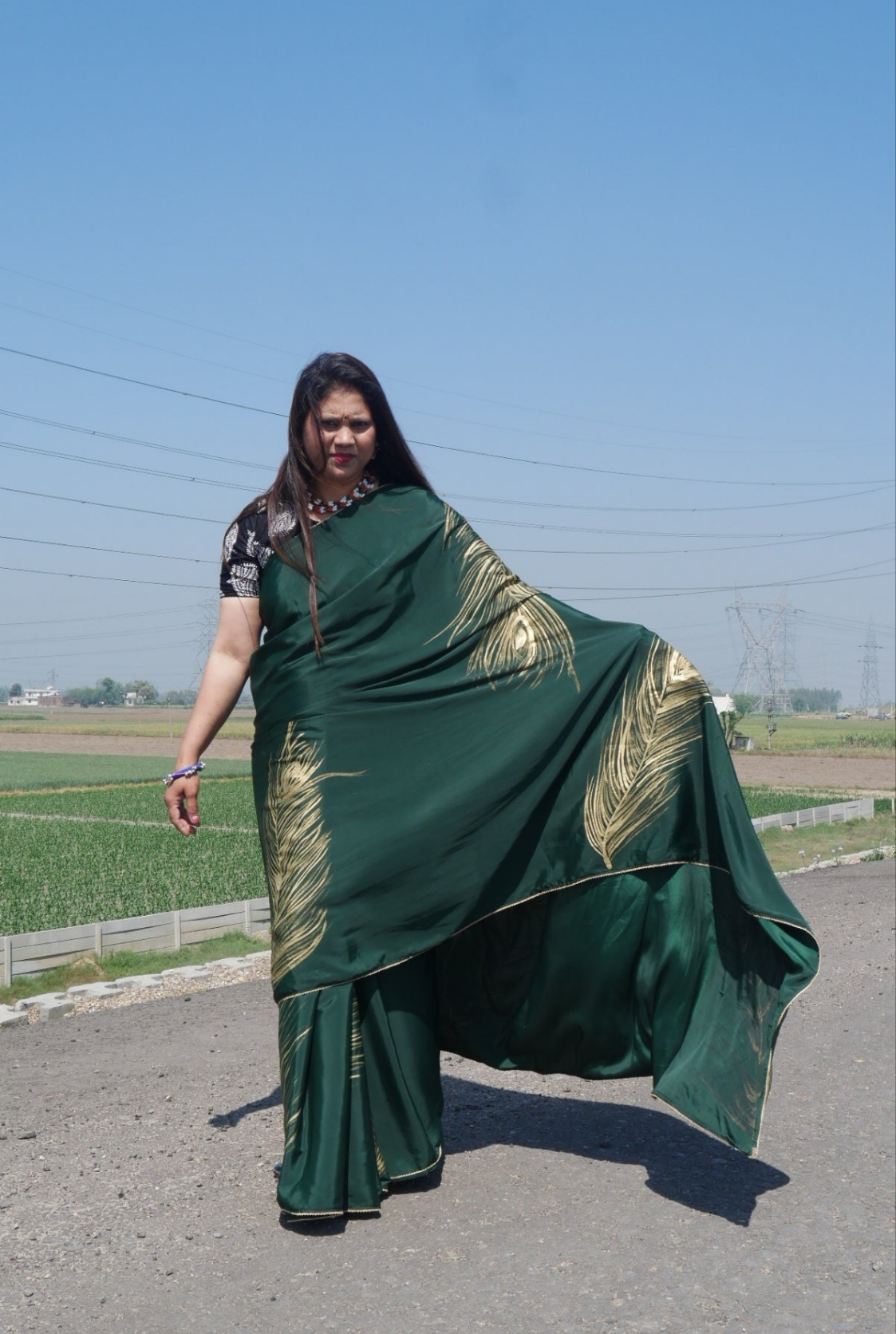 Sea green handpainted feather crepe silk saree