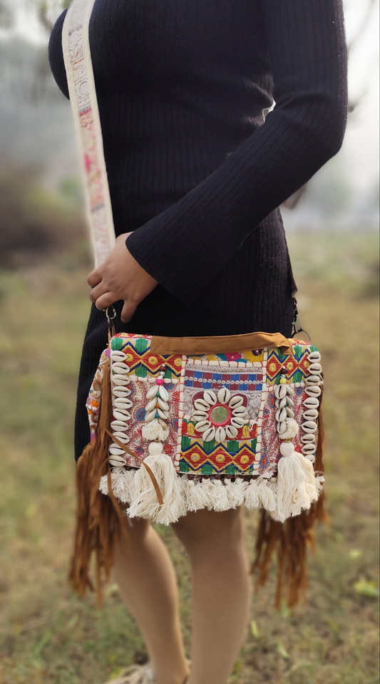 White boho banjara  sling bag