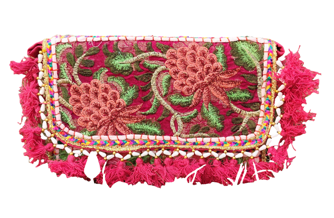 Pink boho banjara clutche bag with tassels