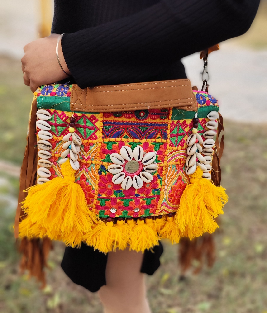 Yellow boho banjara sling bag