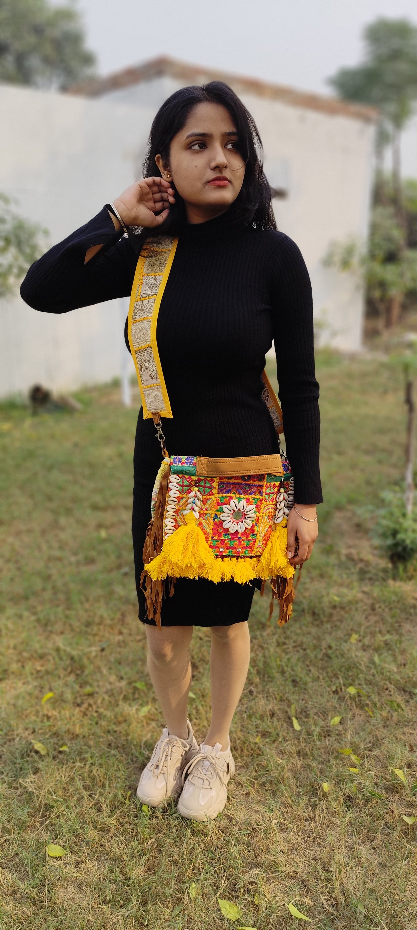 Yellow boho banjara sling bag