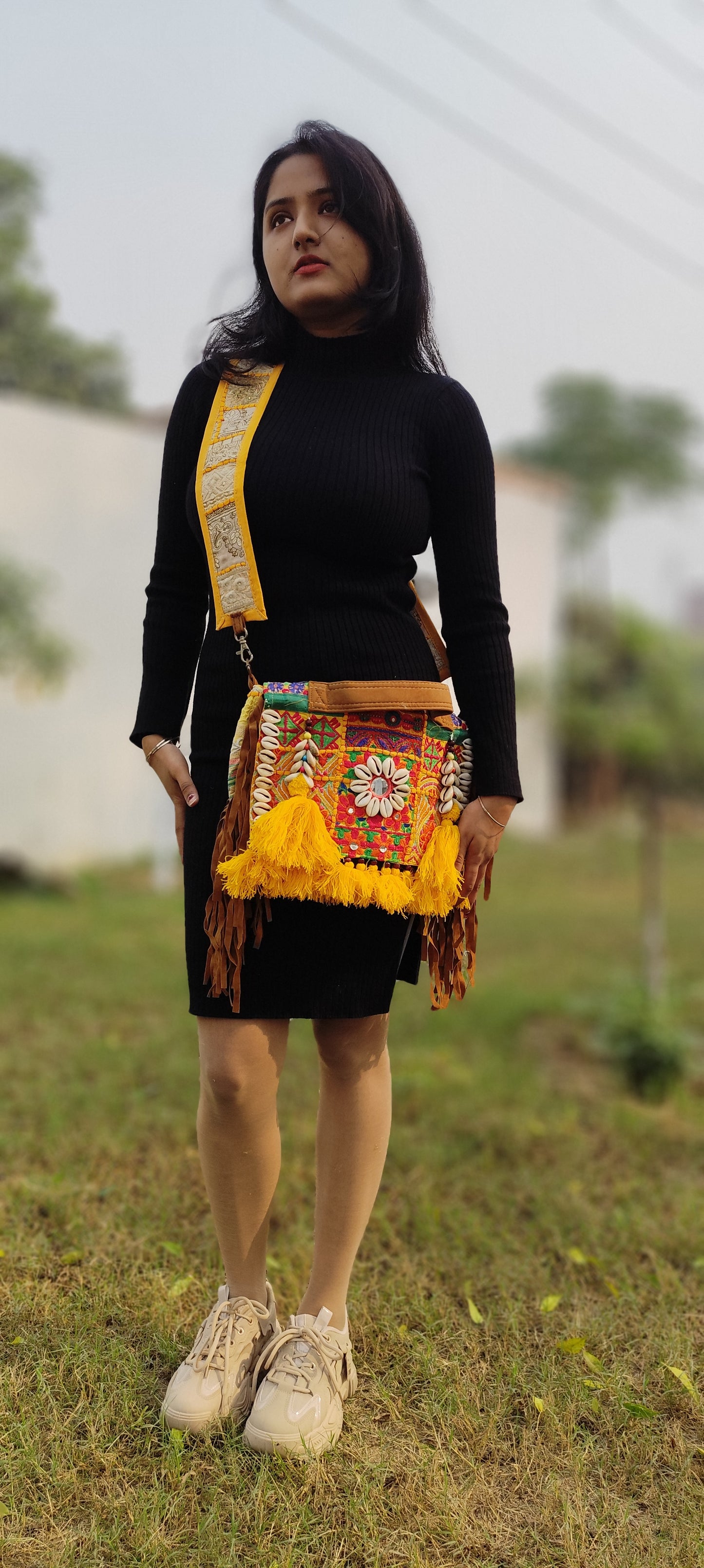 Yellow boho banjara sling bag