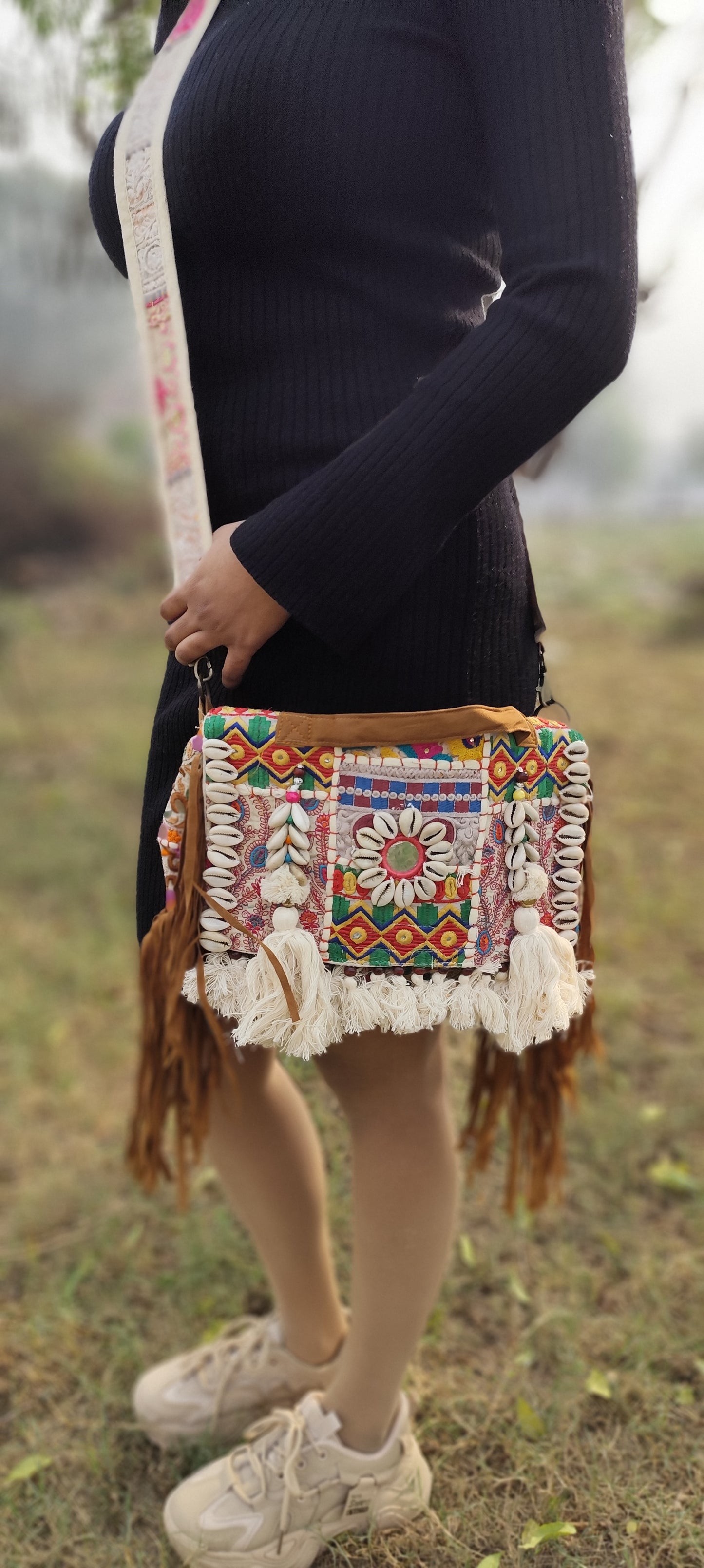 White boho banjara  sling bag