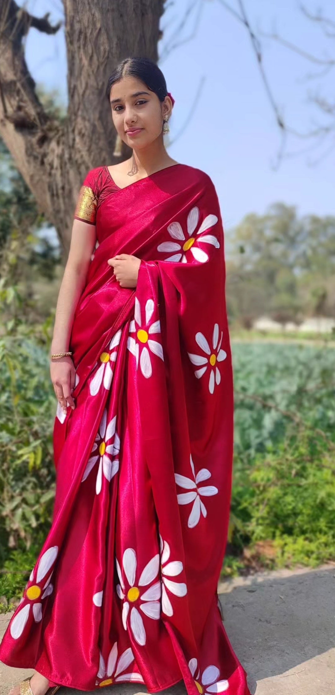 Hand-painted  silk saree