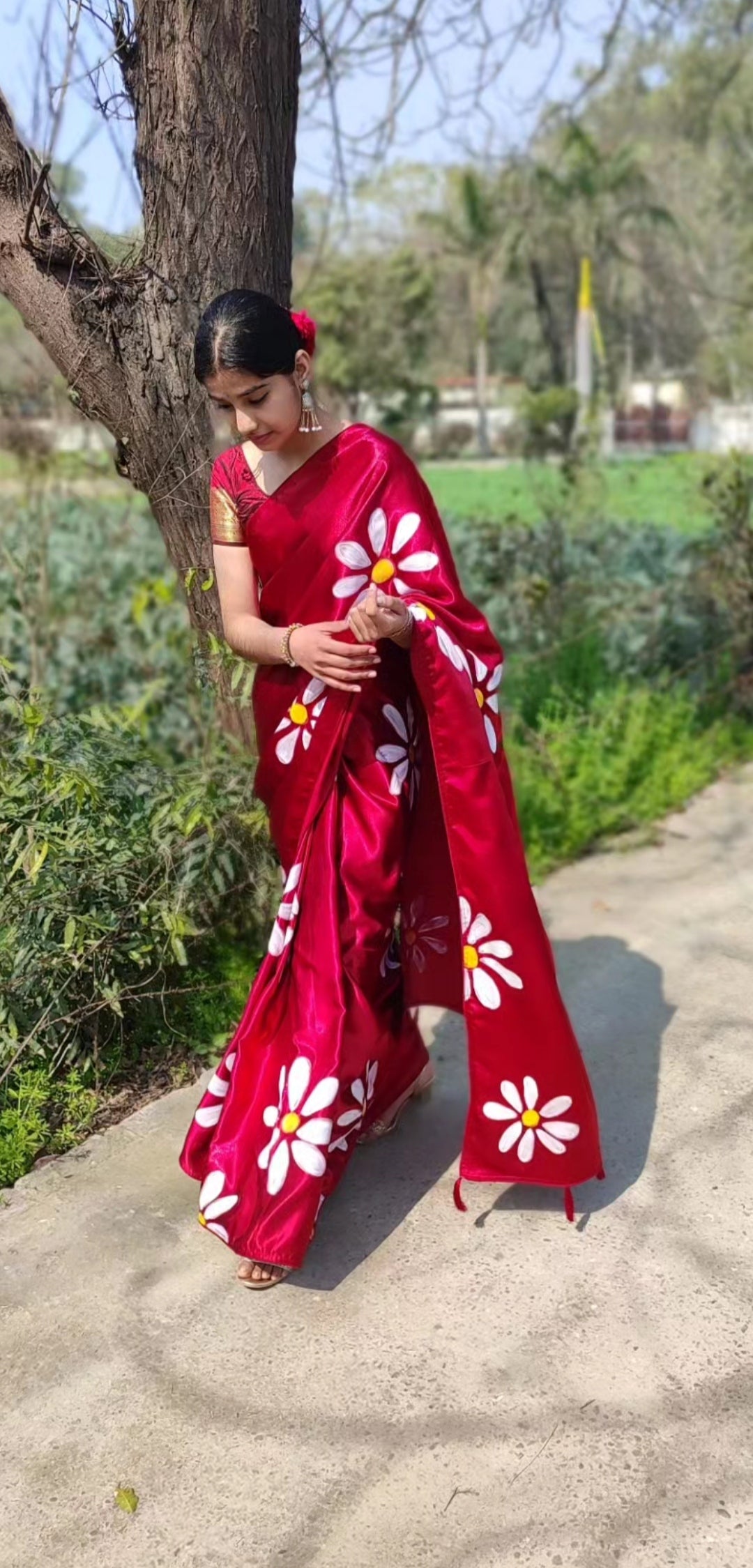 Hand-painted  silk saree