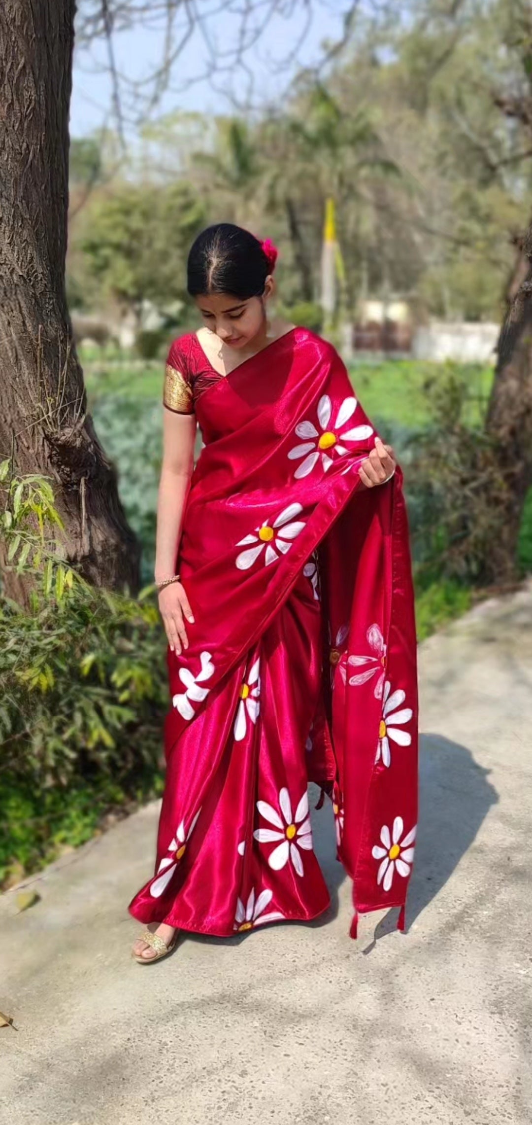 Hand-painted  silk saree