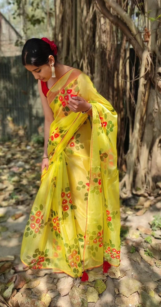 Hand-painted  organza saree