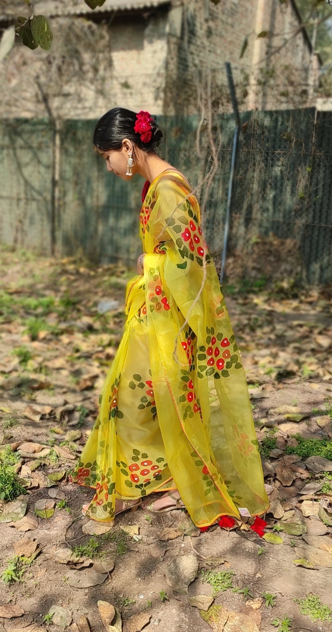 Hand-painted  organza saree