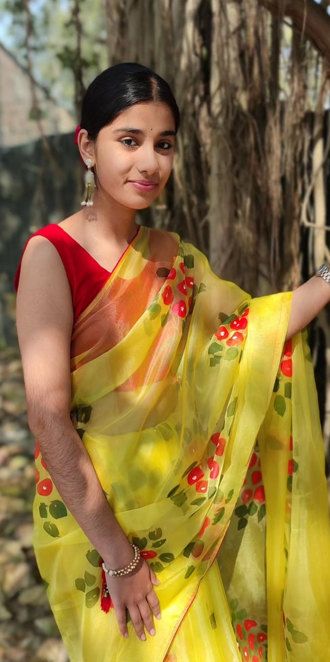 Hand-painted  organza saree