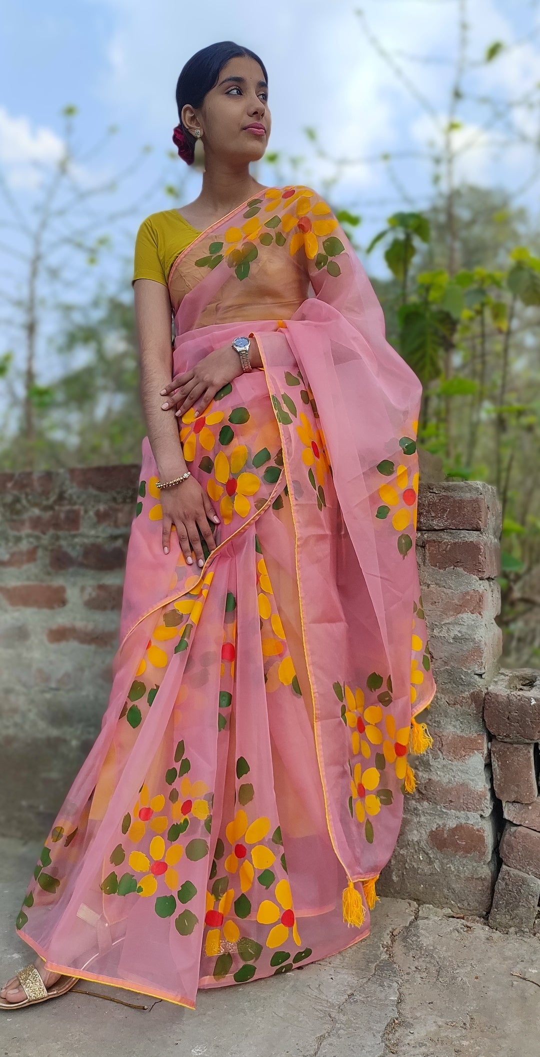 Hand-painted organza saree