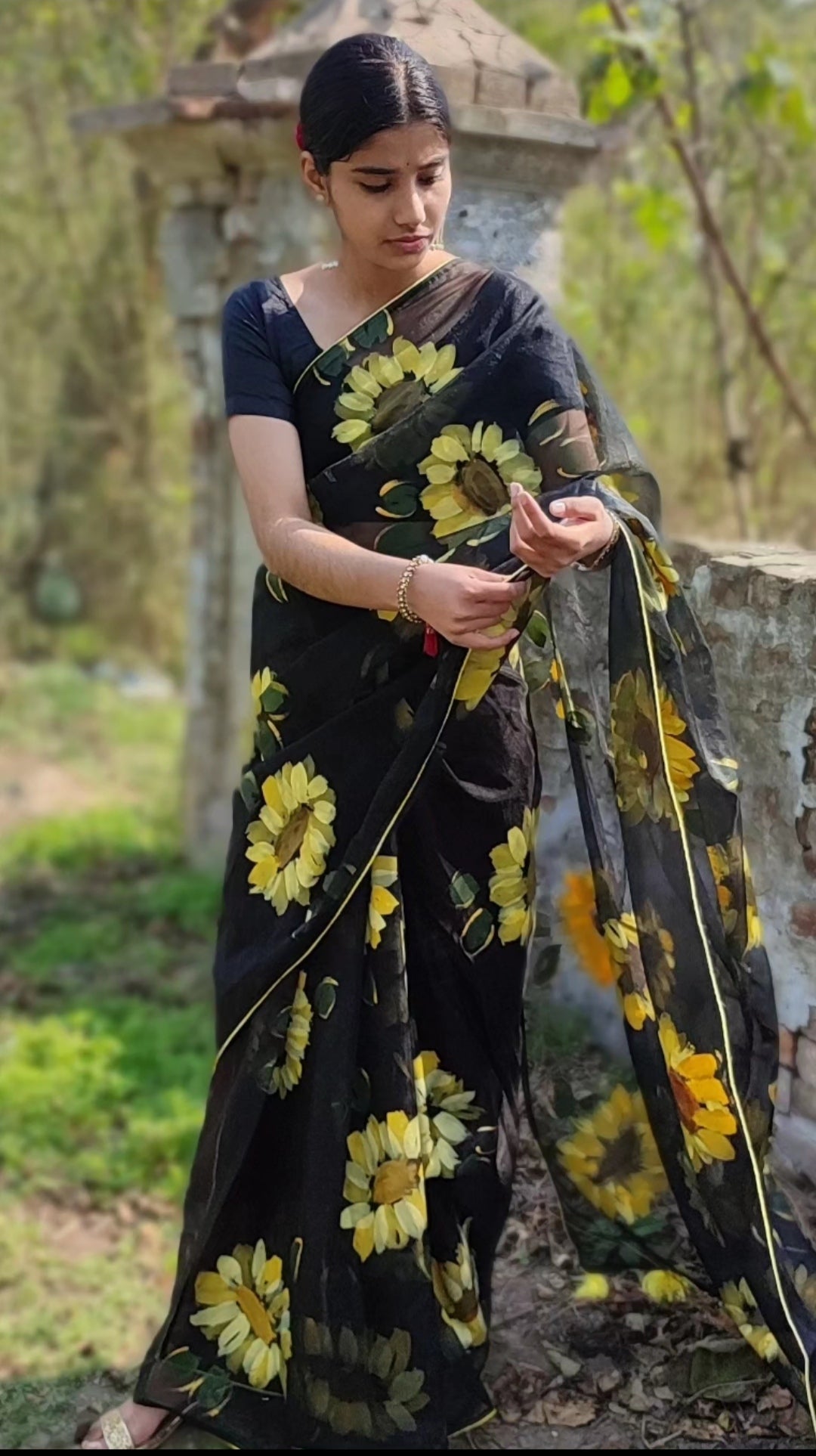 Hand-painted organza saree