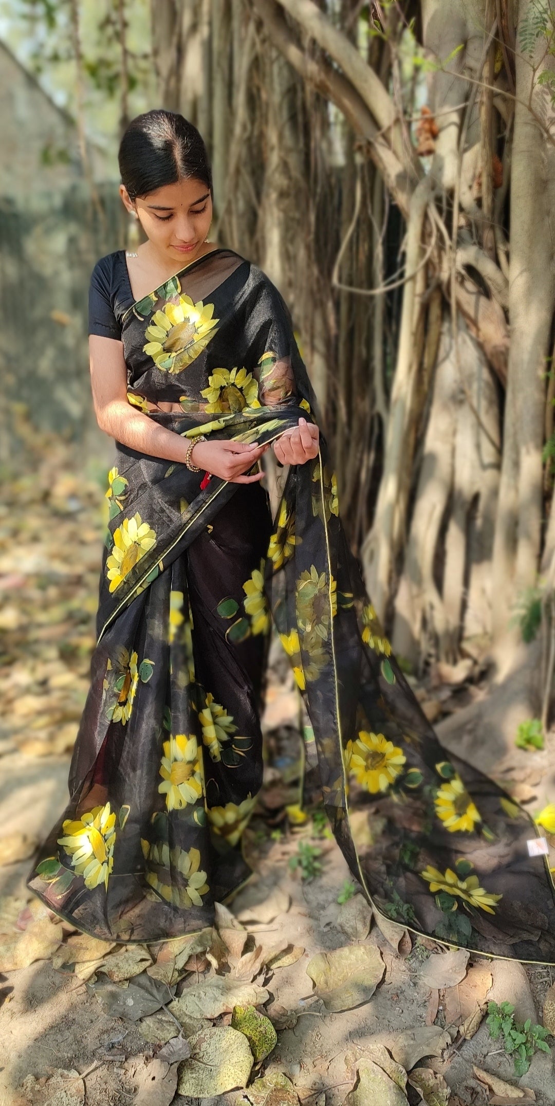 Hand-painted organza saree