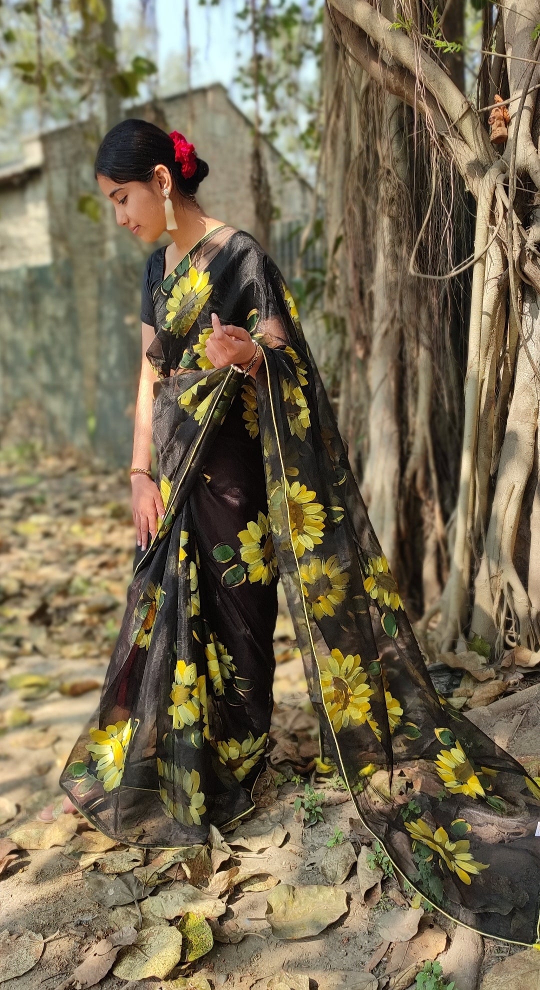 Hand-painted organza saree