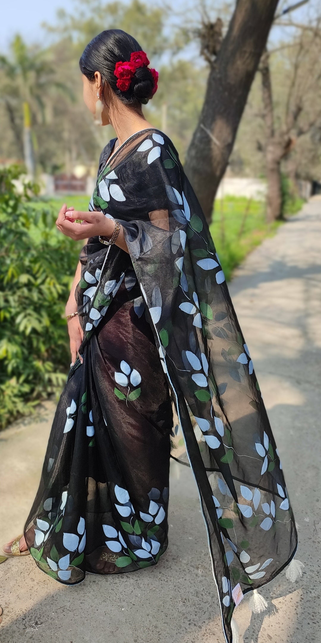 Hand-painted organza saree