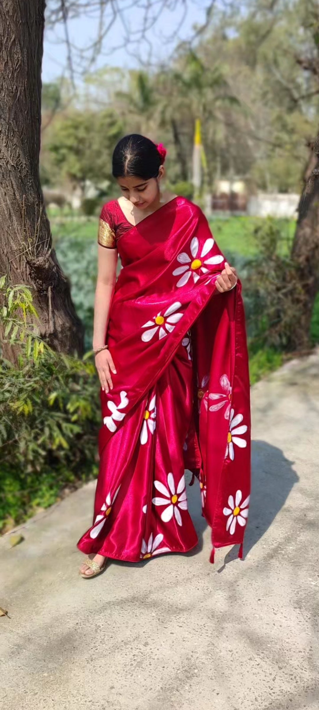 Hand-painted  silk saree