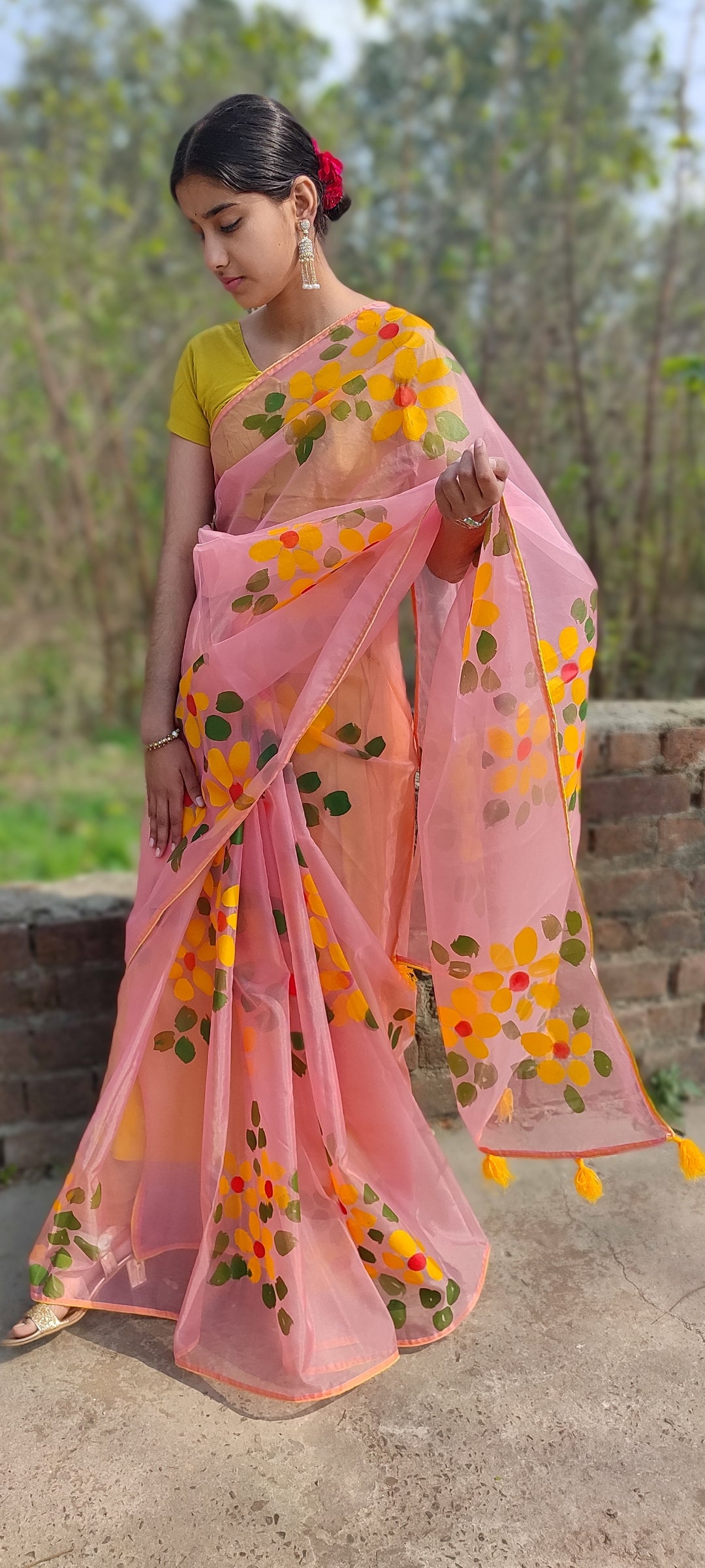 Hand-painted organza saree